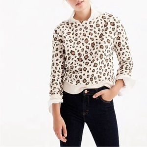 J Crew Womens Leopard Print Sweatshirt 3/4 Sleeve Boat Neck‎ Pullover Size L